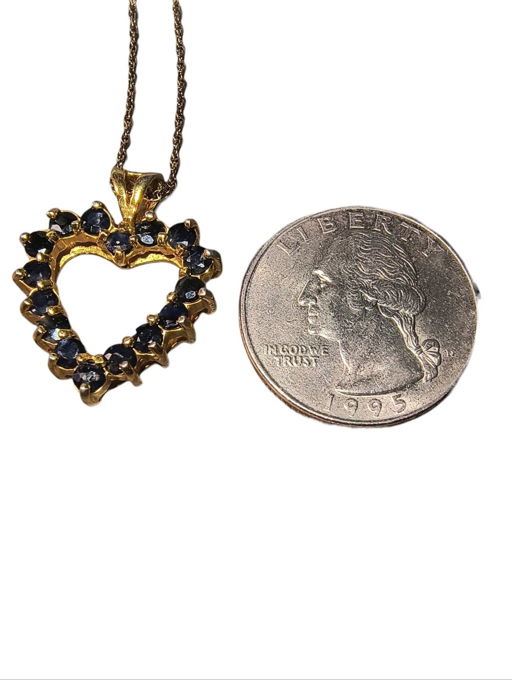 Black Sapphire And Gold Vermeil / Sterling Silver Heart Pendant Necklace - Picture 4 of 10